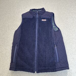 Vineyard Vines Women’s Large Reversible Blackwatch Quilted Puffer Sherpa Vest